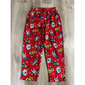 Looney Tunes Christmas Pajama Pants, Youth Medium, red with Bugs Bunny, Daffy